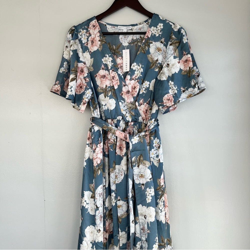 Baltic Born Sicily Satin Maxi Dress - like new - blue floral